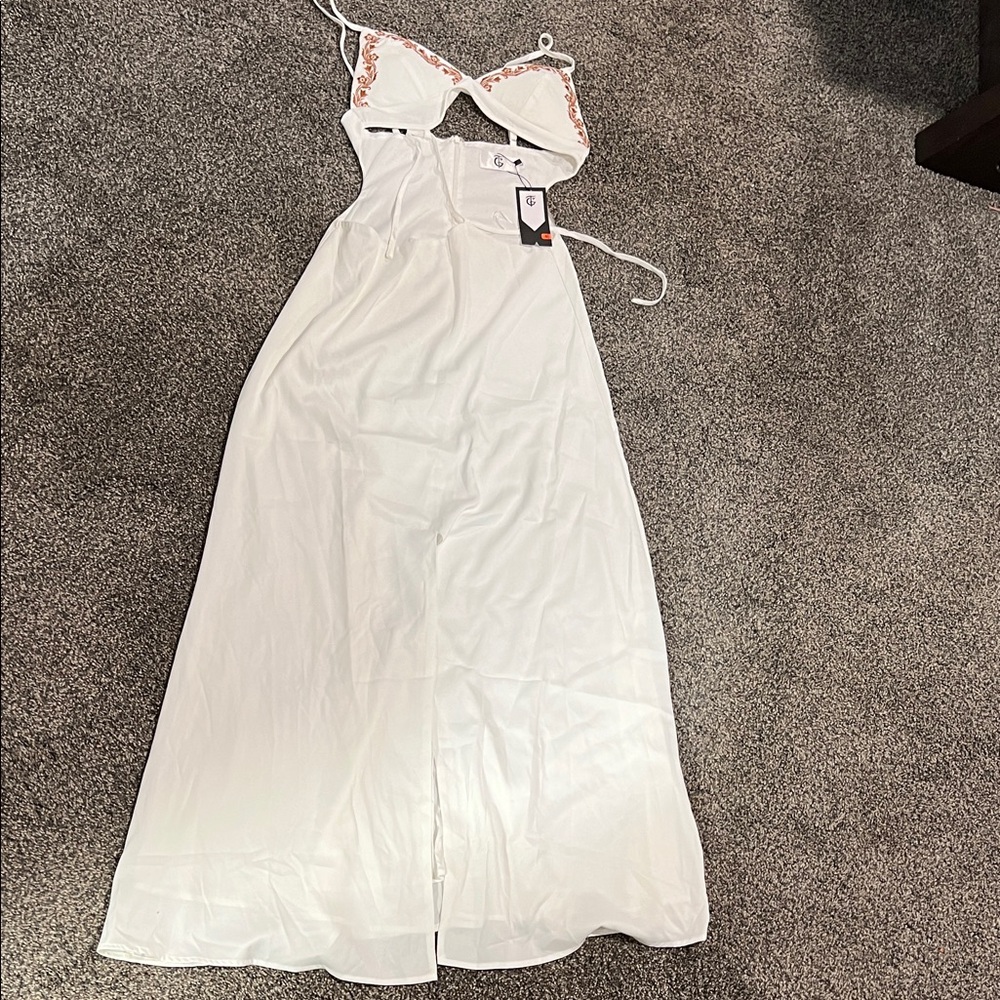 Elegant White Maxi Dress with strap bra top